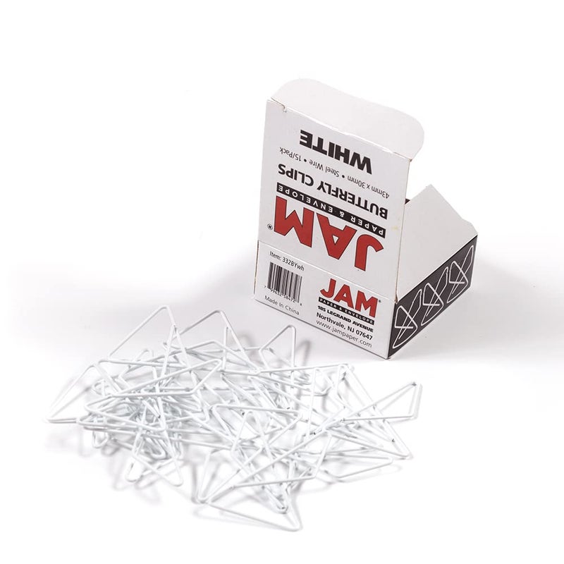 JAM Paper مشابك الفراشة الملونة من جام بيبر - مشابك ورقية بيضاء - 15/عبوة - Image 3